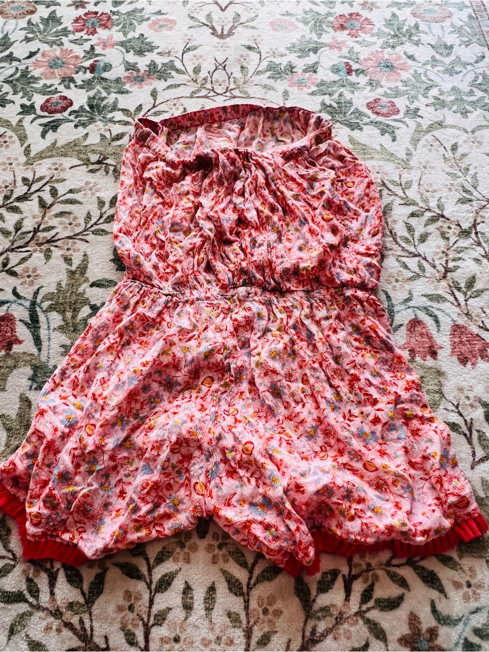 Poupette St Barth Strapless Romper Floral Medium Pink Red - Picture 2 of 4